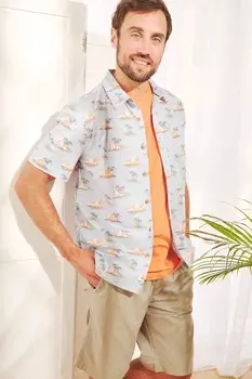 Рубашка Faraway с короткими рукавами из натурального хлопка с принтом Weird Fish, синий