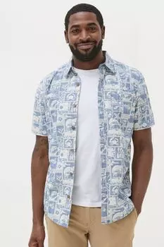 Рубашка Fatface с короткими рукавами и плиточным принтом Fat Face, синий