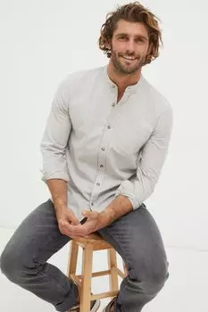 Рубашка Fatface с воротником стойкой и полосатым узором Fat Face, бежевый