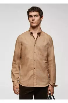 Рубашка Fil--fil из 100% хлопка Mango, коричневый