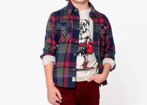 Рубашка фланелевая на пуговицах для мальчиков в осеннюю клетку темно-синего/клюквенного цвета Appaman