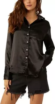 Рубашка Free People Shooting For The Moon Button-Down, черный