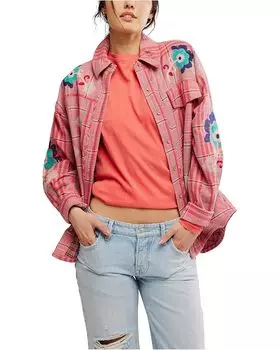 Рубашка Free People We The Free Embroidered Sashiko Shirt, цвет Pink Combo