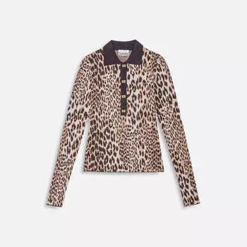 Рубашка Ganni Fine Merino Jacquard Leopard Polo, цвет Leopard