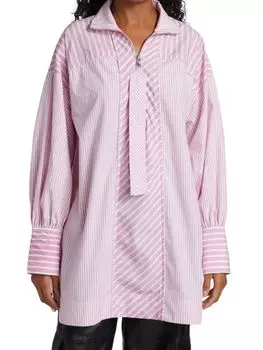 Рубашка Ganni полосатая на молнии оверсайз, розовый