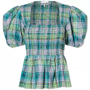 Рубашка GANNI Seersucker Check Smock Blouse