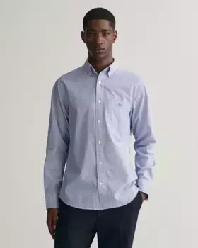 Рубашка Gant с длинными рукавами "REG POPLIN BANKER SHIRT", поплин в полоску, легкий хлопок, синий