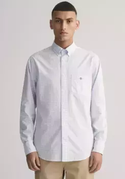 Рубашка Gant с длинными рукавами "REG POPLIN GINGHAM SHIRT" и вышитым логотипом на груди, голубой