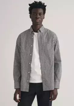 Рубашка Gant с длинными рукавами "REG POPLIN GINGHAM SHIRT" и вышитым логотипом на груди, черный