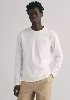 Рубашка Gant с длинными рукавами "REG SHIELD LS T-SHIRT", с вышитым логотипом на груди, цвет Eggshell