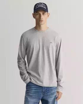 Рубашка Gant с длинными рукавами "REG SHIELD LS T-SHIRT", с вышитым логотипом на груди, серый