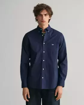 Рубашка Gant с длинными рукавами "Рубашка из поплина Regular Fit, легкая, износостойкая, простая в уходе", с вышивкой этикетки на нагрудном кармане, цвет морской волны