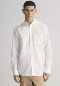 Рубашка Gant с длинными рукавами "Рубашка из поплина Regular Fit, легкая, износостойкая, простая в уходе", с вышивкой этикетки на нагрудном кармане, белый