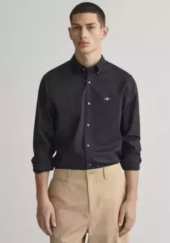 Рубашка Gant с длинными рукавами "Slim Fit Poplin Shirt, легкий хлопок, износостойкая, легкая в уходе", с классической вышивкой логотипа на груди, черный