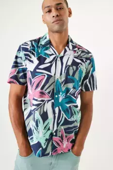 Рубашка Garcia с короткими рукавами "Regular fit" в гавайском стиле, цвет морской волны