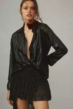 Рубашка Gillian Liquid Shine Anthropologie на пуговицах, черный