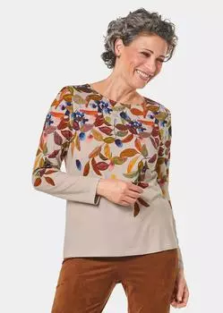 Рубашка GOLDNER Shirt mit buntem Bltterdruck, цвет sand/gemustert