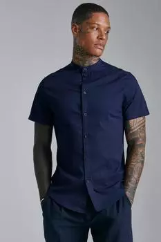 Рубашка grandad с коротким рукавом Boohoo, нави