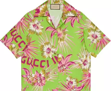 Рубашка Gucci Floral Silk Bowling Shirt Green, зеленый