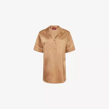 Рубашка Gucci из смесовой ткани с монограммным узором, кофейный