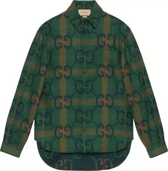 Рубашка Gucci Jumbo GG Check Wool Shirt 'Green/Blue', зеленый