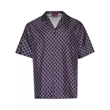 Рубашка Gucci Monogram Vacation Shirt Blue/Red, синий