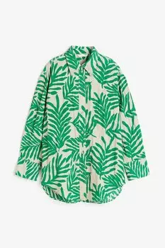 Рубашка H&M in crinkled chiffon, светло-бежевый/зелёный