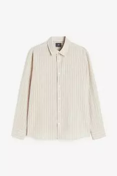 Рубашка H&amp;M Regular Fit Linen-blend, бежевый в полоску