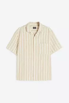 Рубашка H&amp;M Regular Fit Linen Blend, бежевый в полоску