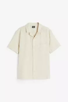 Рубашка H&M Regular Fit Linen Blend, светло-бежевый