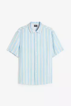 Рубашка H&amp;M Regular Fit Short-sleeved Lyocell, голубой в полоску