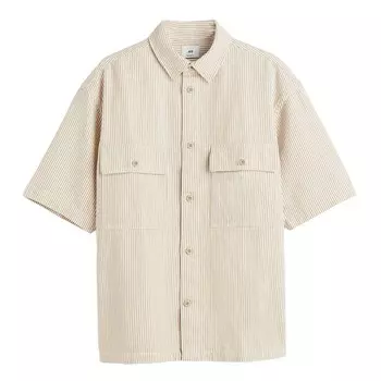 Рубашка H&amp;M Relaxed Fit Short-sleeved Twill, бежевый/белый