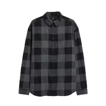 Рубашка H&amp;M Relaxed Fit Twill, темно-серый/черный