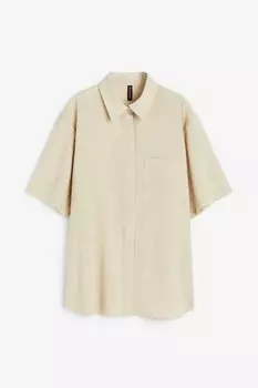 Рубашка H&amp;M Short-sleeved Linen-blend, светло-бежевый