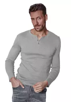 Рубашка H.I.S с длинными рукавами и изысканной планкой на пуговицах, цвет Grau-Meliert