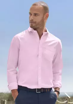 Рубашка H.I.S с длинными рукавами, воротником Кент, качество Оксфорд, из чистого хлопка, розовый