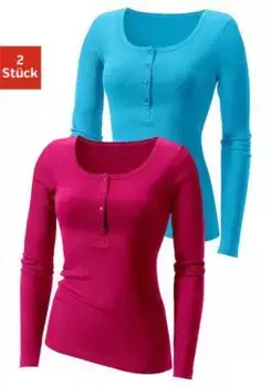 Рубашка H.I.S с длинными рукавами и планкой на пуговицах спереди из модной ребристой ткани, розовый