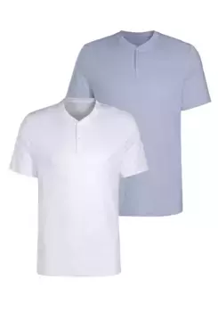 Рубашка H.I.S с короткими рукавами и воротником Henley из качественного структурированного хлопка, белый
