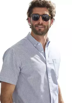 Рубашка H.I.S с короткими рукавами "Regular fit", рубашка Оксфорд с короткими рукавами и воротником на пуговицах из чистого хлопка, антрацит