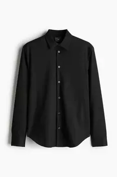 Рубашка H&M A/W 2024 Regular Fit Twill, черный