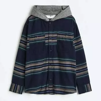 Рубашка H&M Hooded Flannel, темно-синий/полосатый (Рост: 158 см)