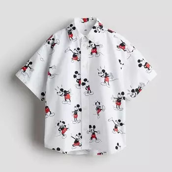 Рубашка H&M Kids Patterned Cotton Mickey Mouse, белый
