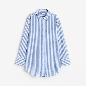 Рубашка H&M Linen-blend, синий/белый