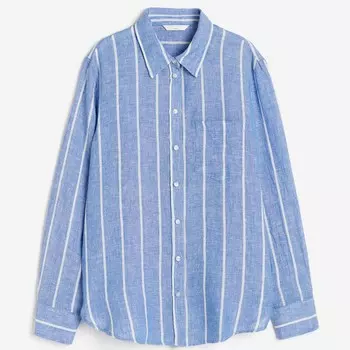 Рубашка H&M Linen, синий/белый