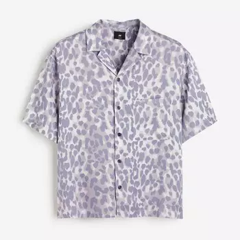 Рубашка H&M Loose Fit Lyocell Resort Leopard Print, сиреневый