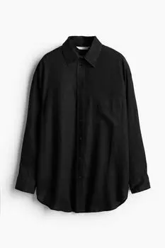 Рубашка H&M Oversized Linen, черный