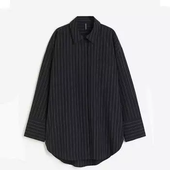 Рубашка H&M Oversized Poplin, черный/белый