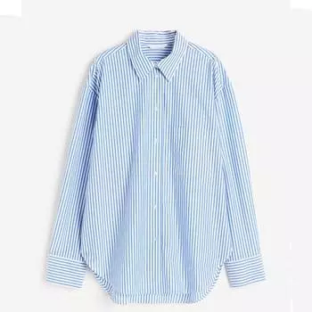 Рубашка H&M Oversized Poplin, голубой/белый