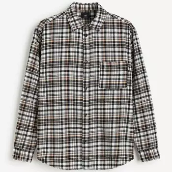 Рубашка H&M Plaid Loose Fit Flannel, черный/коричневый