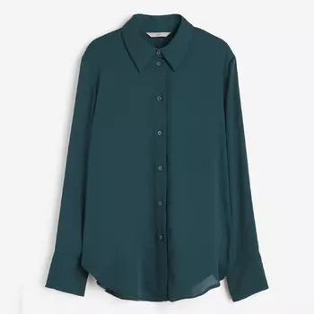 Рубашка H&M Pointed-collar, темно-бирюзовый